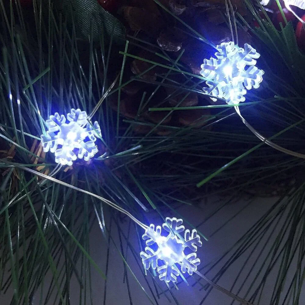 Enchanting 2 Pack Mini Snowflake LED Fairy Lights with Timer - 10ft Cold White